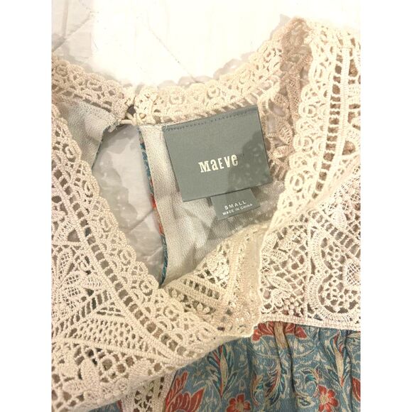 Maeve Anthropologie Women's Top Sz S Boho Floral Sleeveless Top Dainty Crochet - Picture 3 of 12
